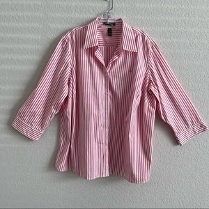 Lauren Ralph Lauren Cotton Poplin Button Down - 3/4 Sleeves